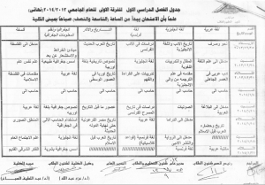 جدول امتحانات الفرقة الأولى صباحى